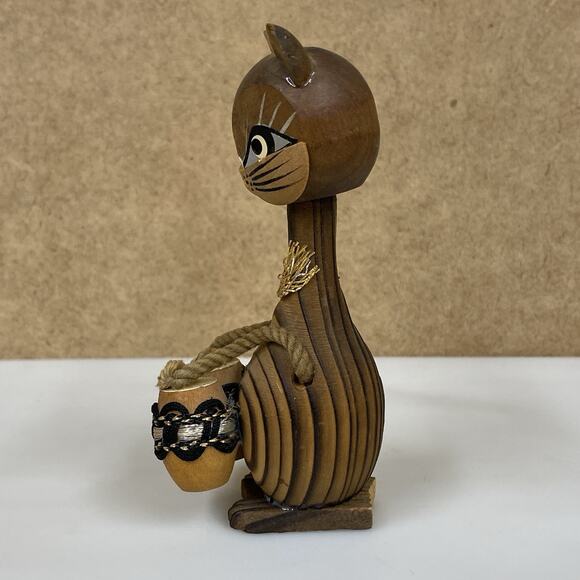 Vintage MCM Wooden Bobblehead Cat Playing Bongo Drums 4.5” Made In Japan - READ - Picture 4 of 9